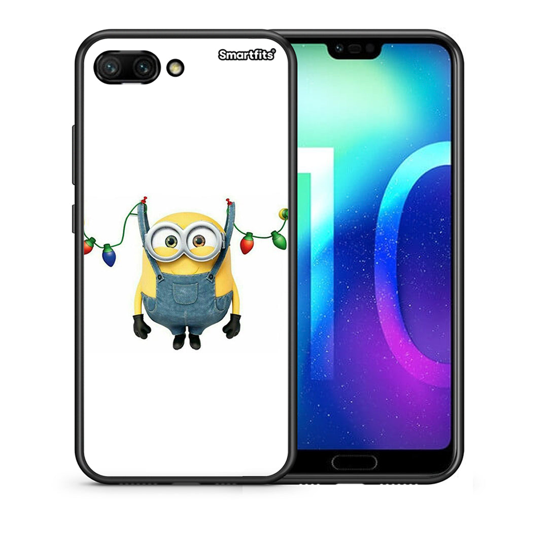 Θήκη Honor 10 Xmas Minion Lights από τη Smartfits με σχέδιο στο πίσω μέρος και μαύρο περίβλημα | Honor 10 Xmas Minion Lights case with colorful back and black bezels