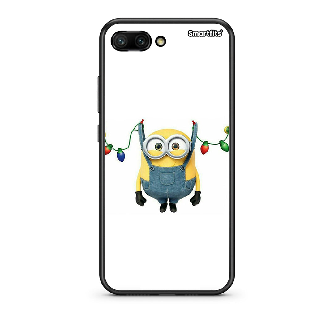 Huawei Honor 10 Xmas Minion Lights θήκη από τη Smartfits με σχέδιο στο πίσω μέρος και μαύρο περίβλημα | Smartphone case with colorful back and black bezels by Smartfits