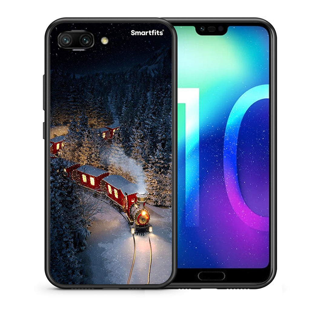 Θήκη Honor 10 Xmas Train από τη Smartfits με σχέδιο στο πίσω μέρος και μαύρο περίβλημα | Honor 10 Xmas Train case with colorful back and black bezels