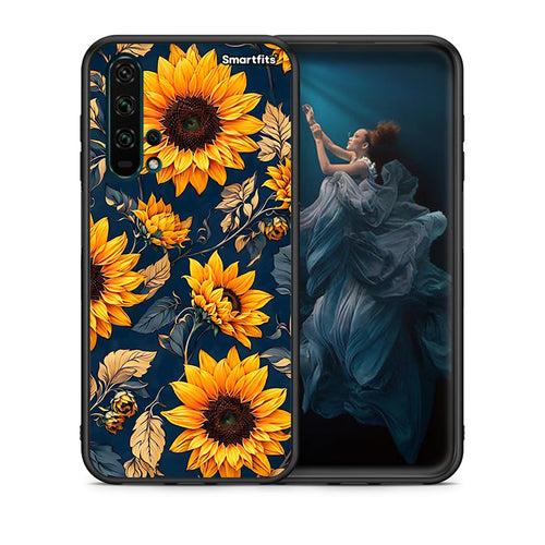 Θήκη Honor 20 Pro Autumn Sunflowers από τη Smartfits με σχέδιο στο πίσω μέρος και μαύρο περίβλημα | Honor 20 Pro Autumn Sunflowers case with colorful back and black bezels