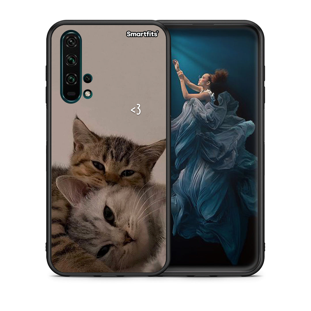 Θήκη Honor 20 Pro Cats In Love από τη Smartfits με σχέδιο στο πίσω μέρος και μαύρο περίβλημα | Honor 20 Pro Cats In Love case with colorful back and black bezels