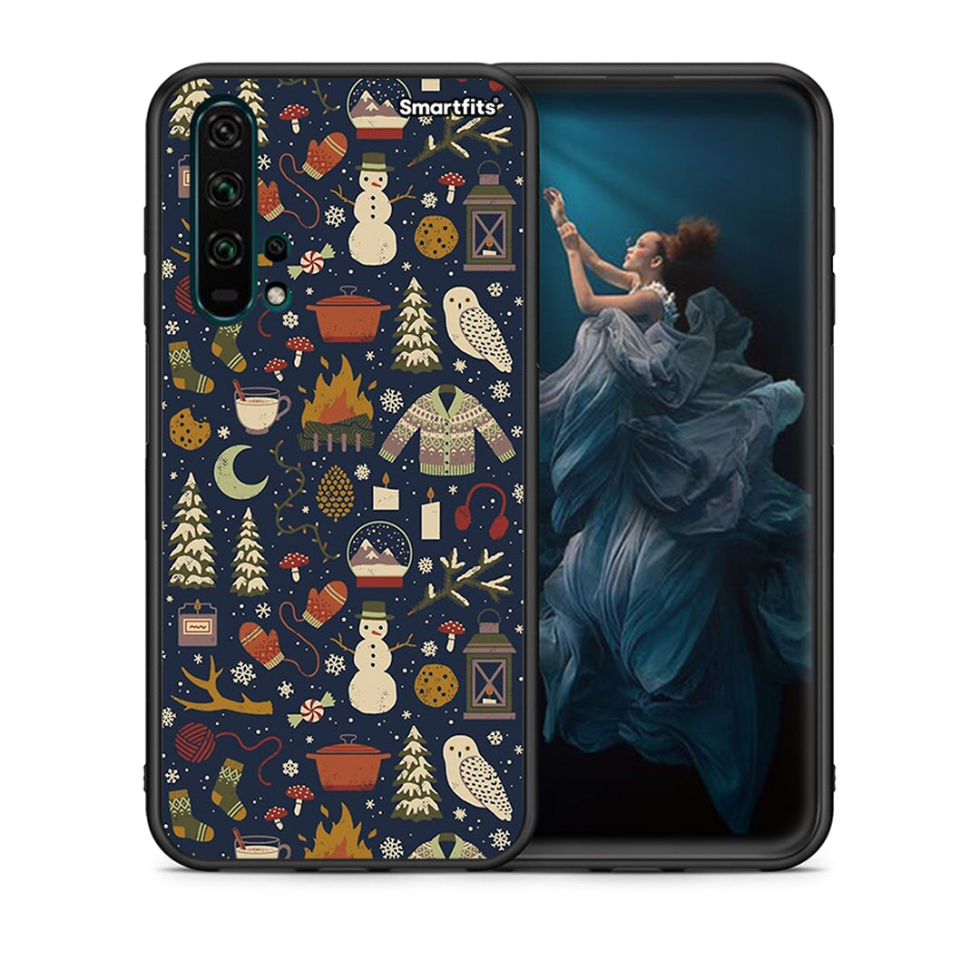 Θήκη Huawei Honor 20 Pro Christmas Elements από τη Smartfits με σχέδιο στο πίσω μέρος και μαύρο περίβλημα | Huawei Honor 20 Pro Christmas Elements case with colorful back and black bezels