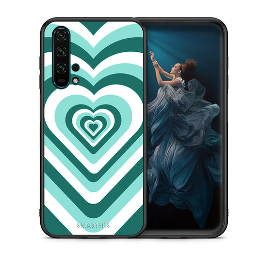 Θήκη Honor 20 Pro Green Hearts από τη Smartfits με σχέδιο στο πίσω μέρος και μαύρο περίβλημα | Honor 20 Pro Green Hearts case with colorful back and black bezels
