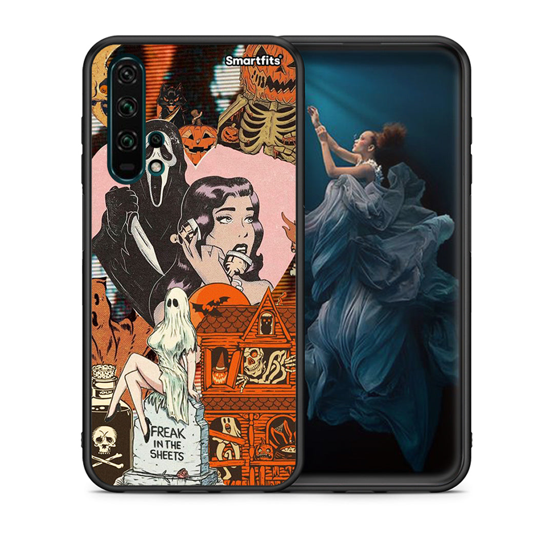Θήκη Honor 20 Pro Halloween Collage από τη Smartfits με σχέδιο στο πίσω μέρος και μαύρο περίβλημα | Honor 20 Pro Halloween Collage case with colorful back and black bezels