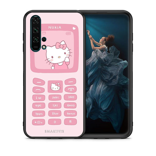 Θήκη Αγίου Βαλεντίνου Honor 20 Pro Hello Kitten από τη Smartfits με σχέδιο στο πίσω μέρος και μαύρο περίβλημα | Honor 20 Pro Hello Kitten case with colorful back and black bezels