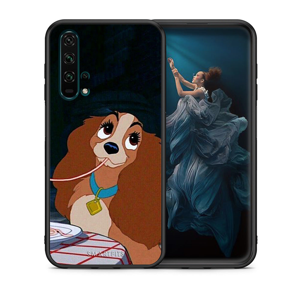 Θήκη Αγίου Βαλεντίνου Honor 20 Pro Lady And Tramp 2 από τη Smartfits με σχέδιο στο πίσω μέρος και μαύρο περίβλημα | Honor 20 Pro Lady And Tramp 2 case with colorful back and black bezels