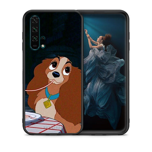 Θήκη Αγίου Βαλεντίνου Honor 20 Pro Lady And Tramp 2 από τη Smartfits με σχέδιο στο πίσω μέρος και μαύρο περίβλημα | Honor 20 Pro Lady And Tramp 2 case with colorful back and black bezels