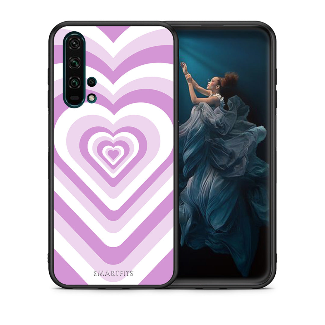 Θήκη Honor 20 Pro Lilac Hearts από τη Smartfits με σχέδιο στο πίσω μέρος και μαύρο περίβλημα | Honor 20 Pro Lilac Hearts case with colorful back and black bezels