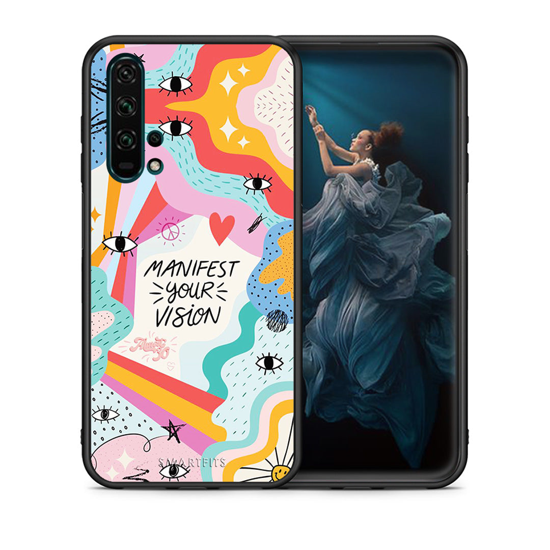 Θήκη Honor 20 Pro Manifest Your Vision από τη Smartfits με σχέδιο στο πίσω μέρος και μαύρο περίβλημα | Honor 20 Pro Manifest Your Vision case with colorful back and black bezels