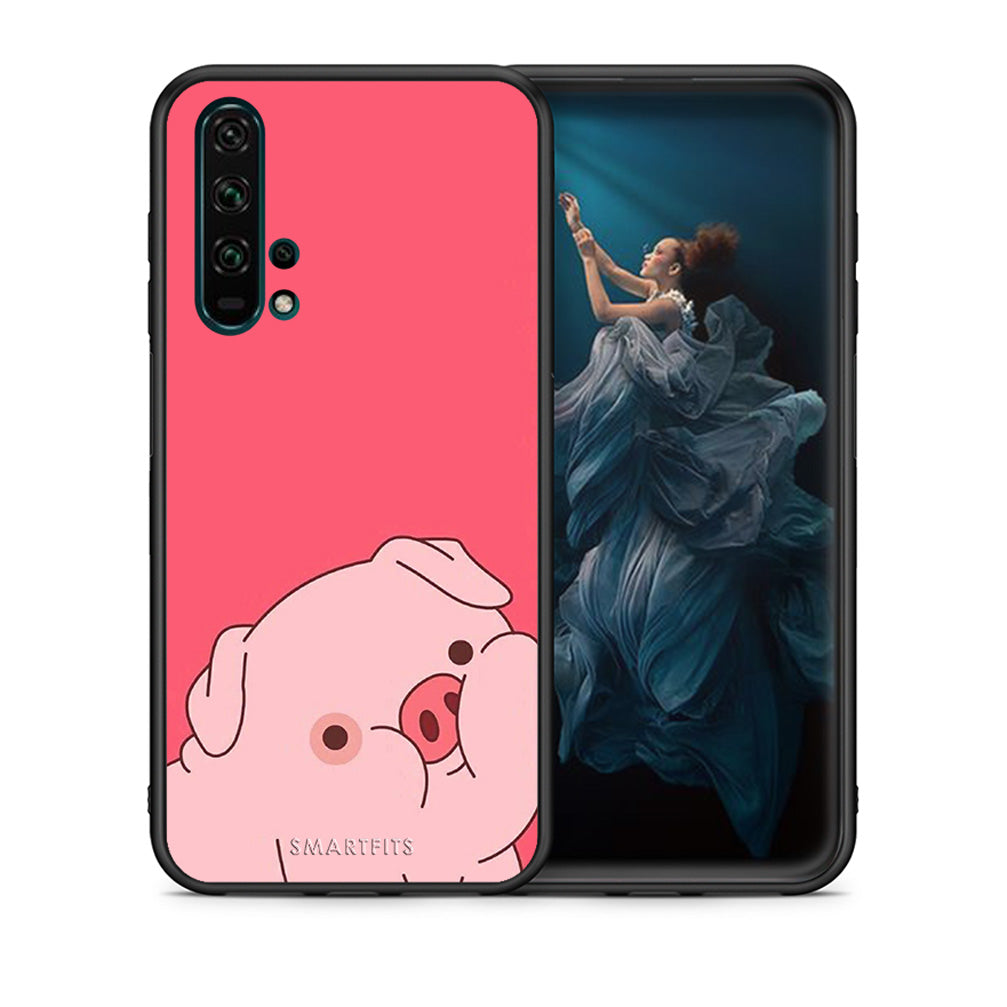 Θήκη Αγίου Βαλεντίνου Honor 20 Pro Pig Love 1 από τη Smartfits με σχέδιο στο πίσω μέρος και μαύρο περίβλημα | Honor 20 Pro Pig Love 1 case with colorful back and black bezels