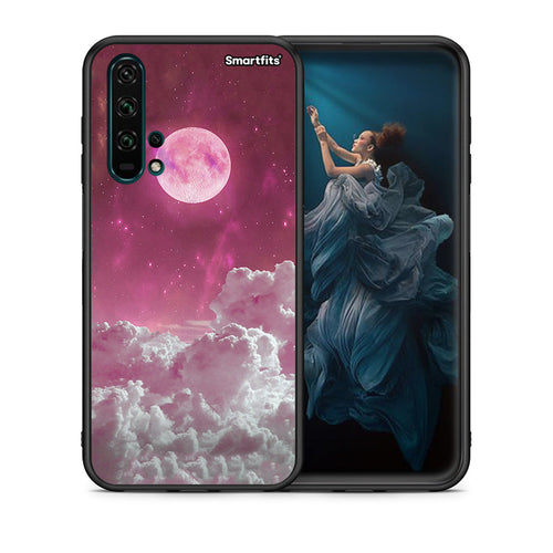 Θήκη Honor 20 Pro Pink Moon από τη Smartfits με σχέδιο στο πίσω μέρος και μαύρο περίβλημα | Honor 20 Pro Pink Moon case with colorful back and black bezels