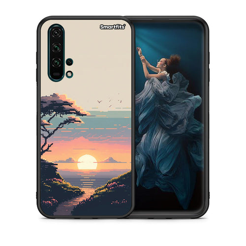Θήκη Honor 20 Pro Pixel Sunset από τη Smartfits με σχέδιο στο πίσω μέρος και μαύρο περίβλημα | Honor 20 Pro Pixel Sunset case with colorful back and black bezels