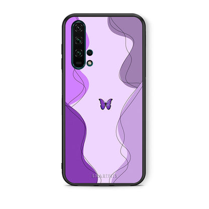 Θήκη Αγίου Βαλεντίνου Honor 20 Pro Purple Mariposa από τη Smartfits με σχέδιο στο πίσω μέρος και μαύρο περίβλημα | Honor 20 Pro Purple Mariposa case with colorful back and black bezels