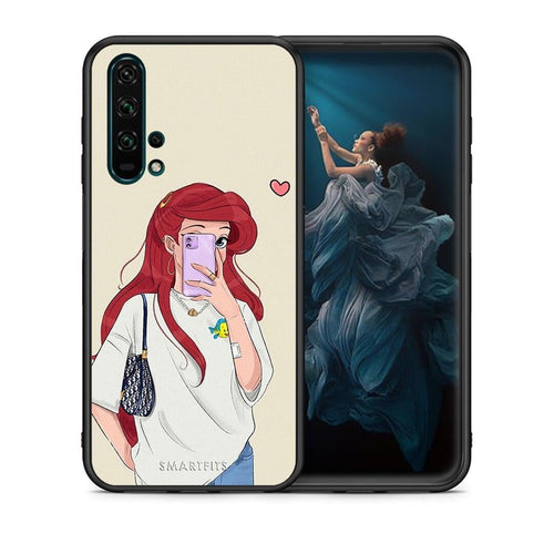 Θήκη Honor 20 Pro Walking Mermaid από τη Smartfits με σχέδιο στο πίσω μέρος και μαύρο περίβλημα | Honor 20 Pro Walking Mermaid case with colorful back and black bezels