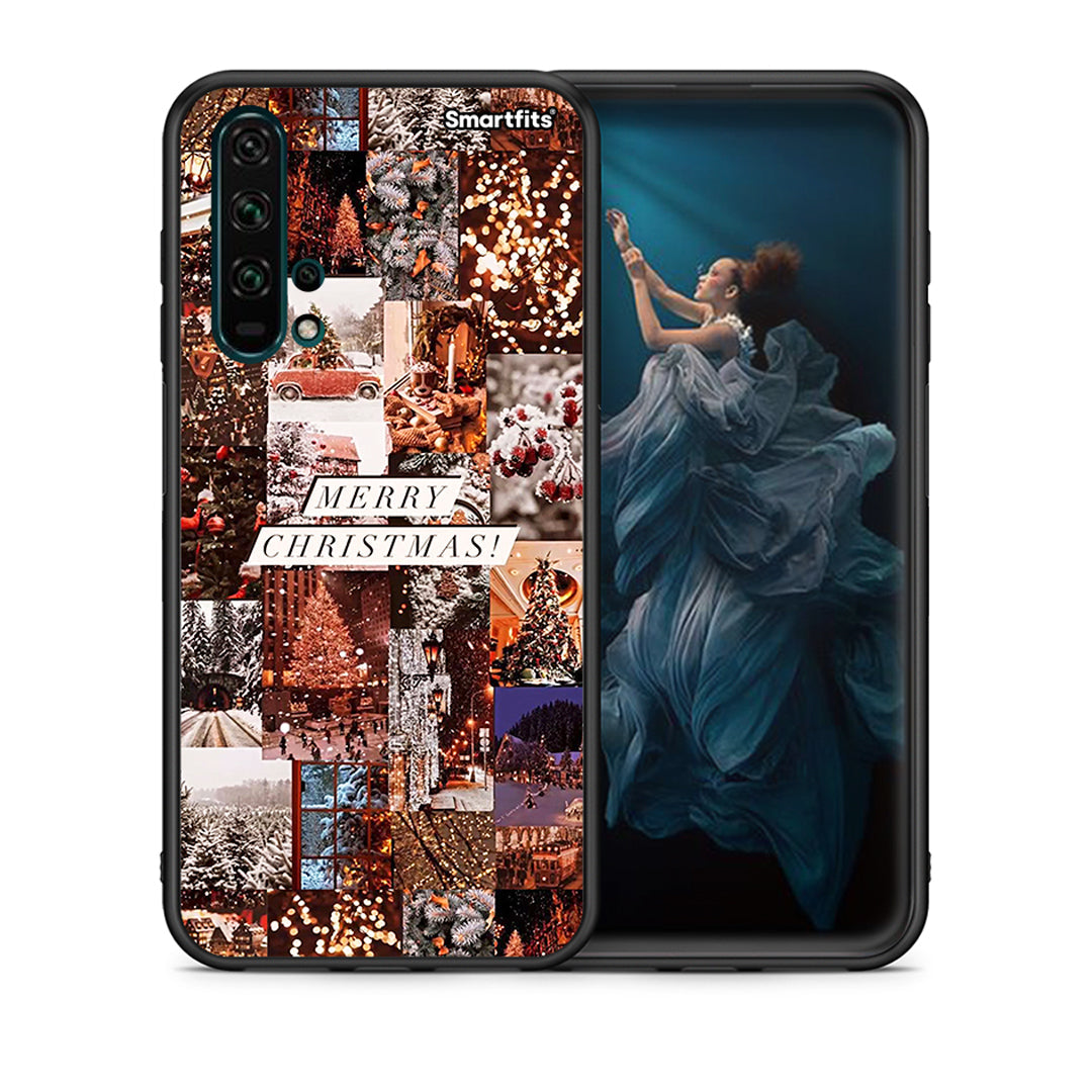 Θήκη Huawei Honor 20 Pro Xmas Collage από τη Smartfits με σχέδιο στο πίσω μέρος και μαύρο περίβλημα | Huawei Honor 20 Pro Xmas Collage case with colorful back and black bezels