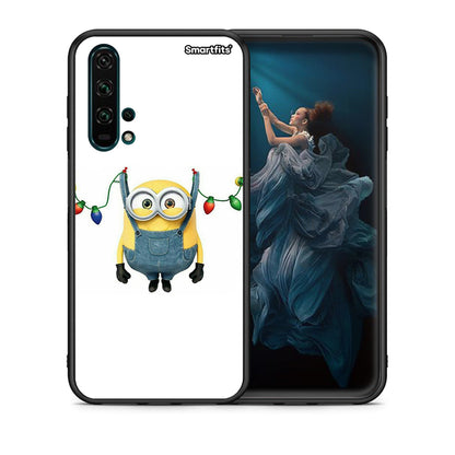 Θήκη Huawei Honor 20 Pro Xmas Minion Lights από τη Smartfits με σχέδιο στο πίσω μέρος και μαύρο περίβλημα | Huawei Honor 20 Pro Xmas Minion Lights case with colorful back and black bezels