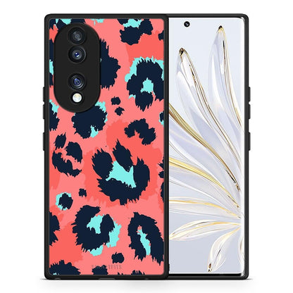 Θήκη Honor 70 5G Animal Pink Leopard από τη Smartfits με σχέδιο στο πίσω μέρος και μαύρο περίβλημα | Honor 70 5G Animal Pink Leopard Case with Colorful Back and Black Bezels