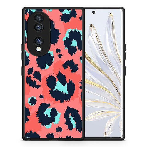 Θήκη Honor 70 5G Animal Pink Leopard από τη Smartfits με σχέδιο στο πίσω μέρος και μαύρο περίβλημα | Honor 70 5G Animal Pink Leopard Case with Colorful Back and Black Bezels