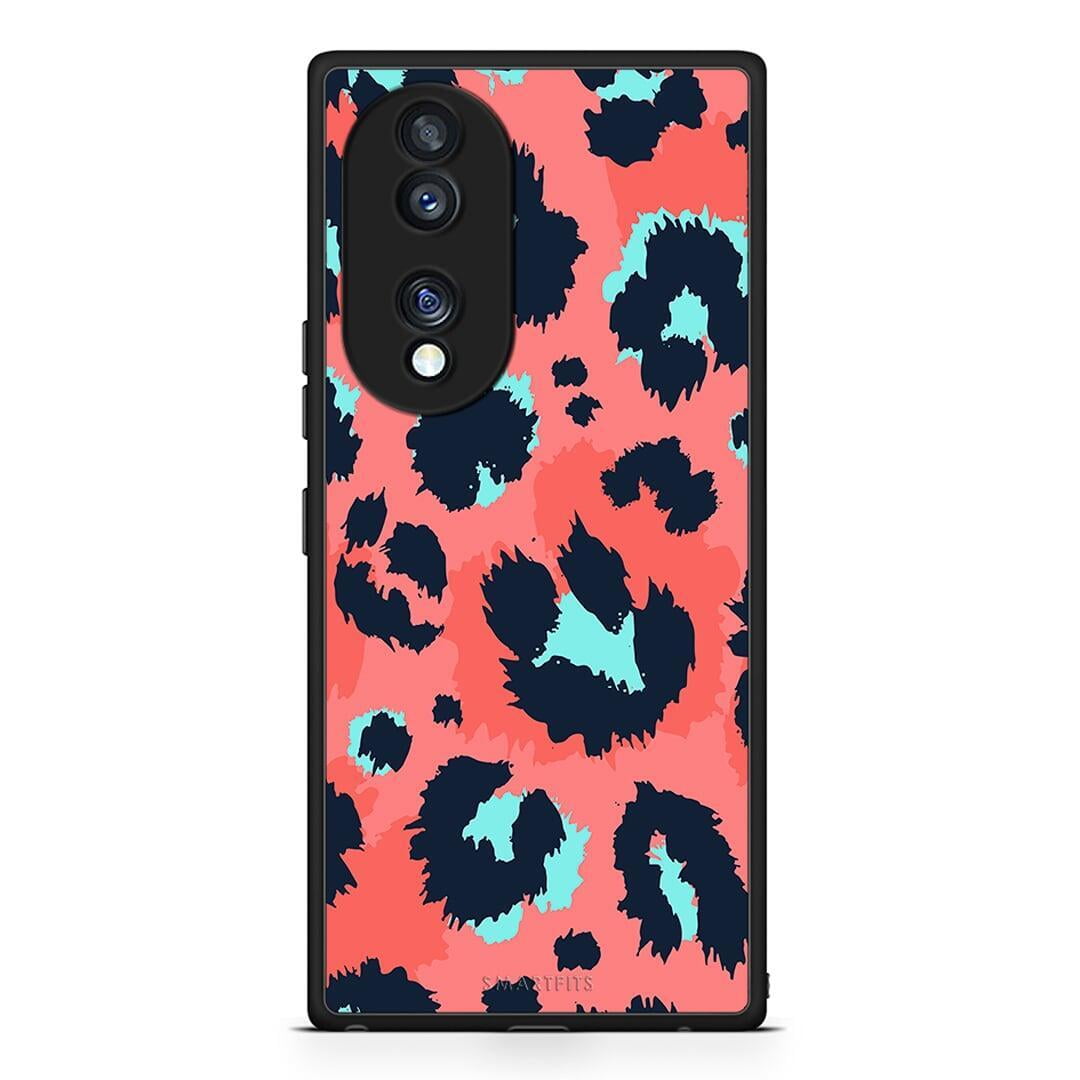 Θήκη Honor 70 5G Animal Pink Leopard από τη Smartfits με σχέδιο στο πίσω μέρος και μαύρο περίβλημα | Honor 70 5G Animal Pink Leopard Case with Colorful Back and Black Bezels