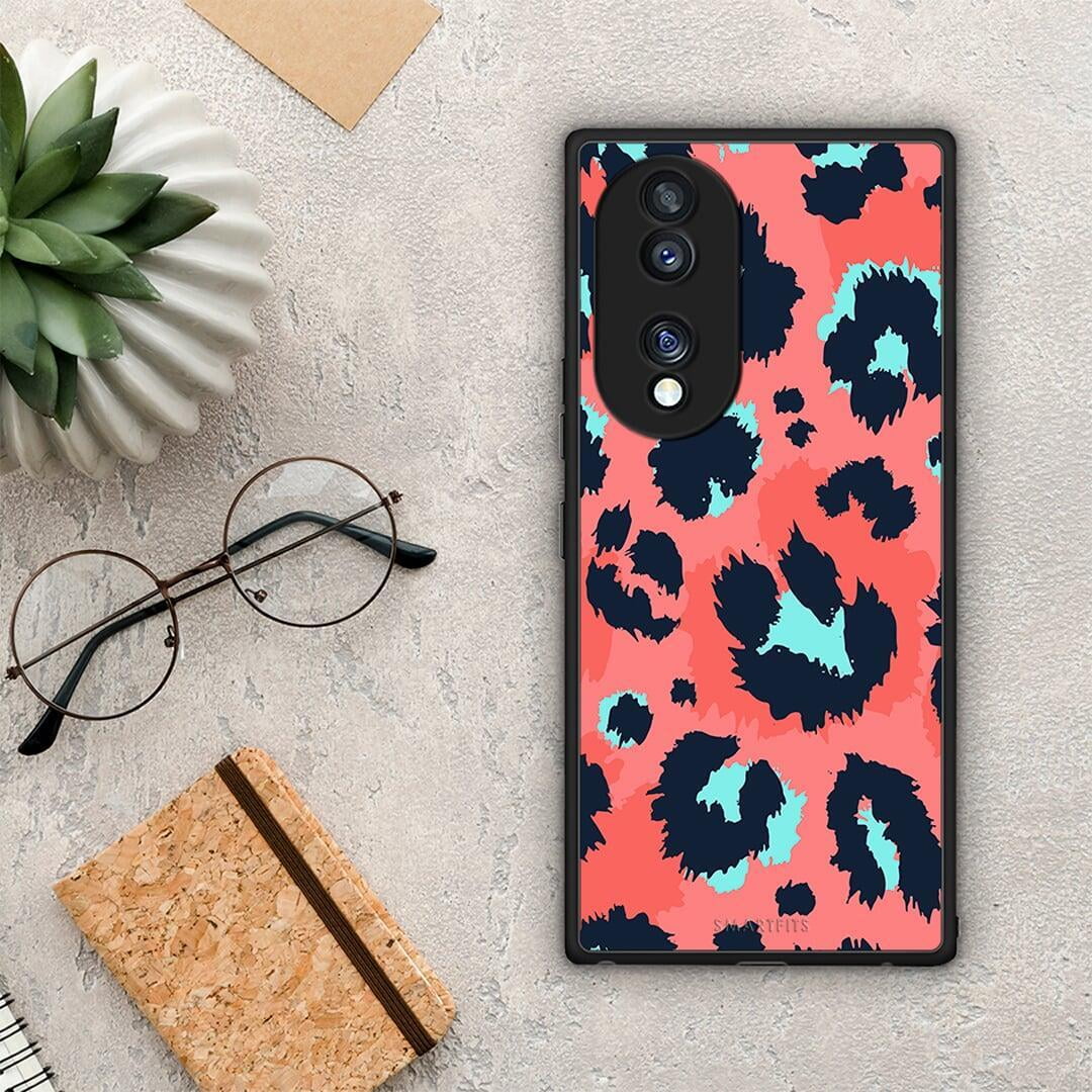 Θήκη Honor 70 5G Animal Pink Leopard από τη Smartfits με σχέδιο στο πίσω μέρος και μαύρο περίβλημα | Honor 70 5G Animal Pink Leopard Case with Colorful Back and Black Bezels