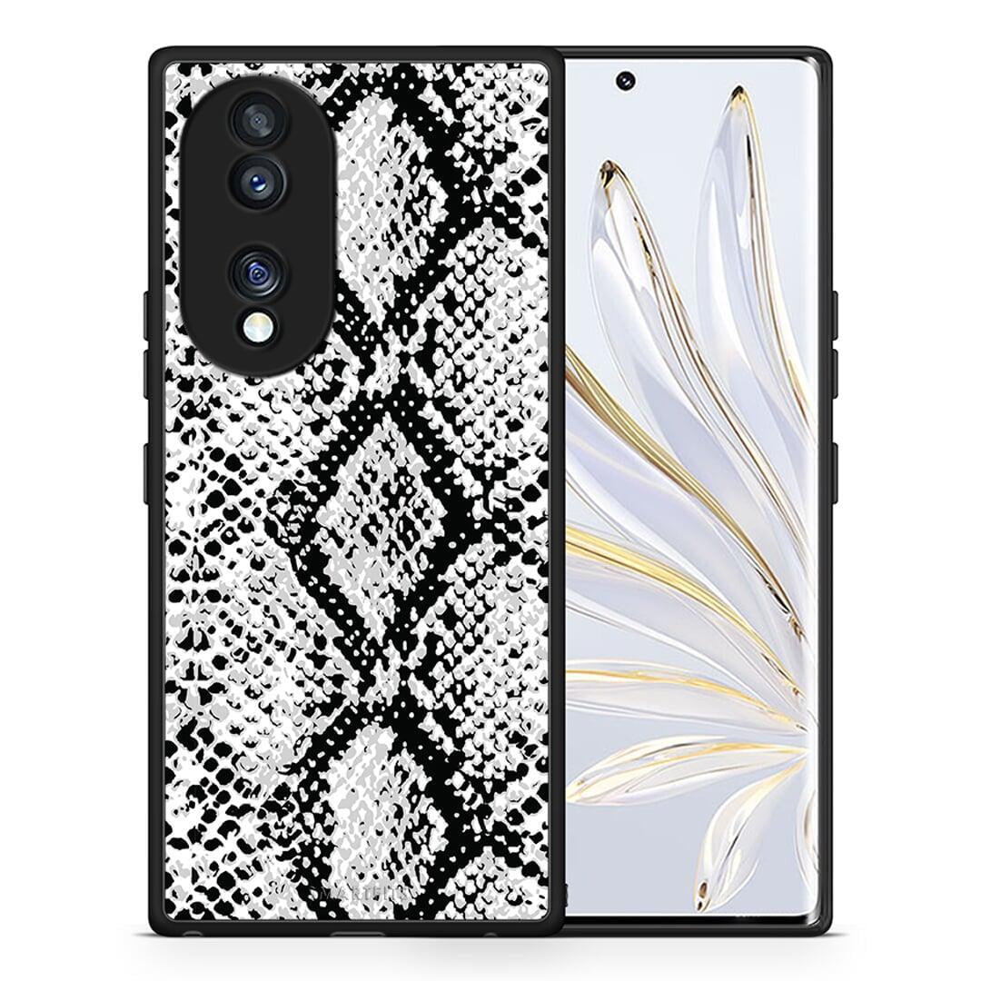 Θήκη Honor 70 5G Animal White Snake από τη Smartfits με σχέδιο στο πίσω μέρος και μαύρο περίβλημα | Honor 70 5G Animal White Snake Case with Colorful Back and Black Bezels
