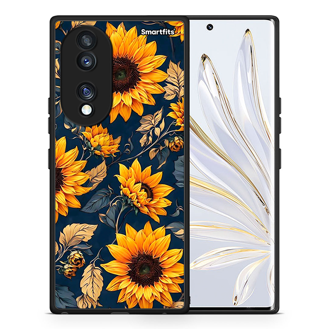 Θήκη Honor 70 5G Autumn Sunflowers από τη Smartfits με σχέδιο στο πίσω μέρος και μαύρο περίβλημα | Honor 70 5G Autumn Sunflowers Case with Colorful Back and Black Bezels