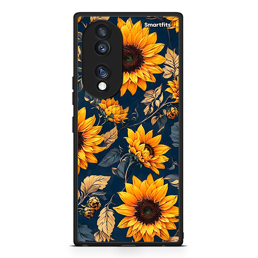 Θήκη Honor 70 5G Autumn Sunflowers από τη Smartfits με σχέδιο στο πίσω μέρος και μαύρο περίβλημα | Honor 70 5G Autumn Sunflowers Case with Colorful Back and Black Bezels