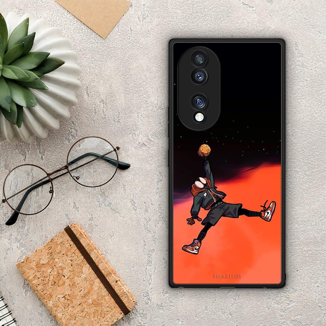 Θήκη Honor 70 5G Basketball Hero από τη Smartfits με σχέδιο στο πίσω μέρος και μαύρο περίβλημα | Honor 70 5G Basketball Hero Case with Colorful Back and Black Bezels