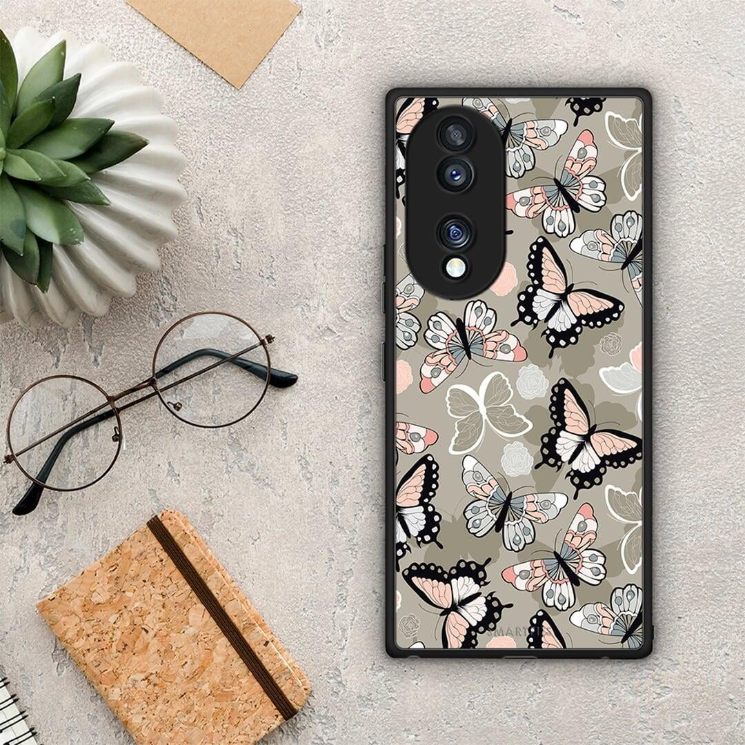 Θήκη Honor 70 5G Boho Butterflies από τη Smartfits με σχέδιο στο πίσω μέρος και μαύρο περίβλημα | Honor 70 5G Boho Butterflies Case with Colorful Back and Black Bezels