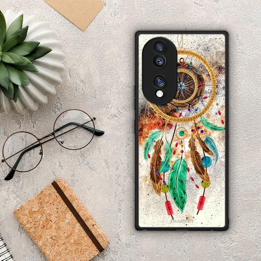Θήκη Honor 70 5G Boho DreamCatcher από τη Smartfits με σχέδιο στο πίσω μέρος και μαύρο περίβλημα | Honor 70 5G Boho DreamCatcher Case with Colorful Back and Black Bezels