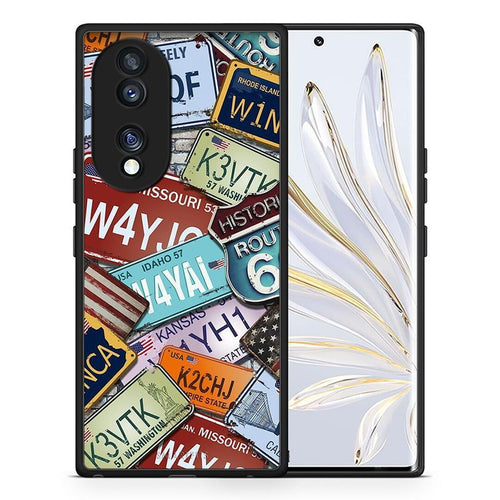 Θήκη Honor 70 5G Car Plates από τη Smartfits με σχέδιο στο πίσω μέρος και μαύρο περίβλημα | Honor 70 5G Car Plates Case with Colorful Back and Black Bezels