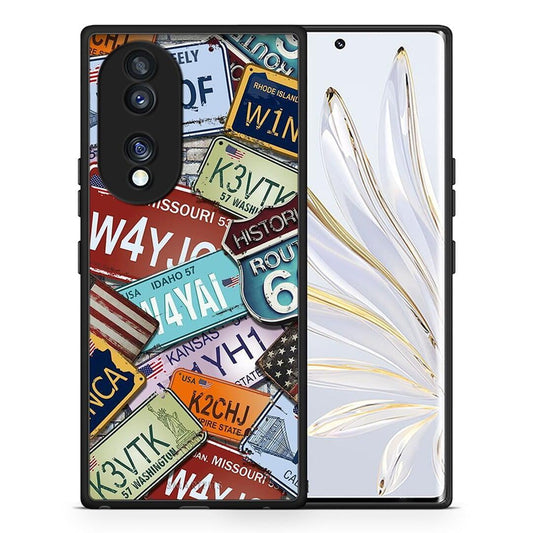 Θήκη Honor 70 5G Car Plates από τη Smartfits με σχέδιο στο πίσω μέρος και μαύρο περίβλημα | Honor 70 5G Car Plates Case with Colorful Back and Black Bezels