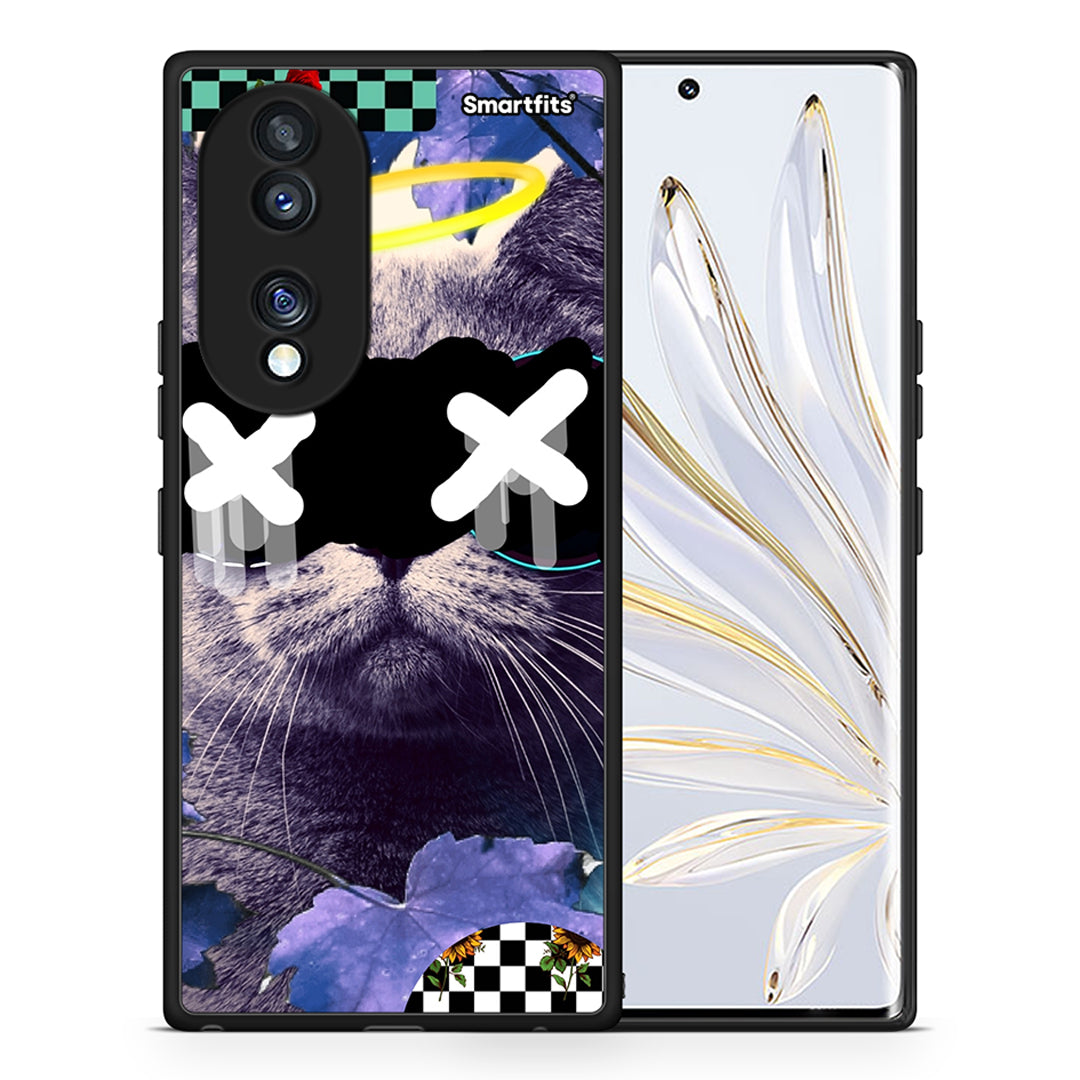 Θήκη Honor 70 5G Cat Collage από τη Smartfits με σχέδιο στο πίσω μέρος και μαύρο περίβλημα | Honor 70 5G Cat Collage Case with Colorful Back and Black Bezels