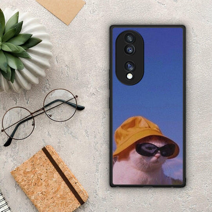 Θήκη Honor 70 5G Cat Diva από τη Smartfits με σχέδιο στο πίσω μέρος και μαύρο περίβλημα | Honor 70 5G Cat Diva Case with Colorful Back and Black Bezels