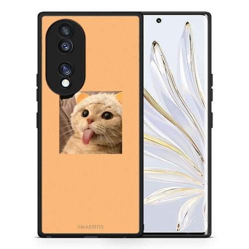 Θήκη Honor 70 5G Cat Tongue από τη Smartfits με σχέδιο στο πίσω μέρος και μαύρο περίβλημα | Honor 70 5G Cat Tongue Case with Colorful Back and Black Bezels