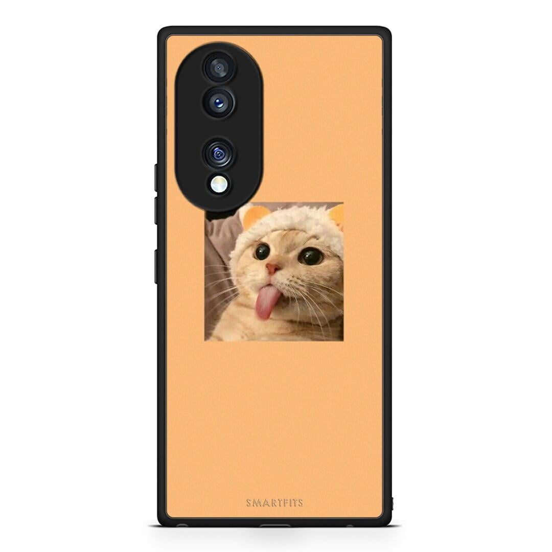 Θήκη Honor 70 5G Cat Tongue από τη Smartfits με σχέδιο στο πίσω μέρος και μαύρο περίβλημα | Honor 70 5G Cat Tongue Case with Colorful Back and Black Bezels