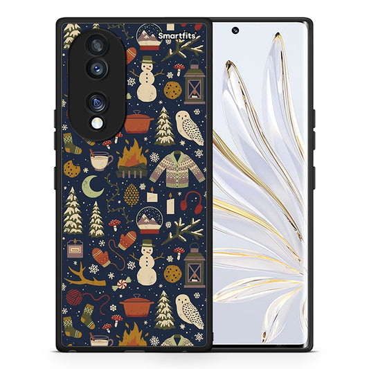 Θήκη Honor 70 5G Christmas Elements από τη Smartfits με σχέδιο στο πίσω μέρος και μαύρο περίβλημα | Honor 70 5G Christmas Elements Case with Colorful Back and Black Bezels