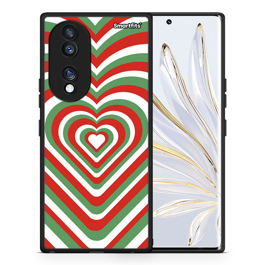 Θήκη Honor 70 5G Christmas Hearts από τη Smartfits με σχέδιο στο πίσω μέρος και μαύρο περίβλημα | Honor 70 5G Christmas Hearts Case with Colorful Back and Black Bezels