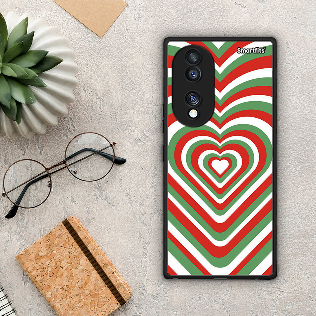 Θήκη Honor 70 5G Christmas Hearts από τη Smartfits με σχέδιο στο πίσω μέρος και μαύρο περίβλημα | Honor 70 5G Christmas Hearts Case with Colorful Back and Black Bezels