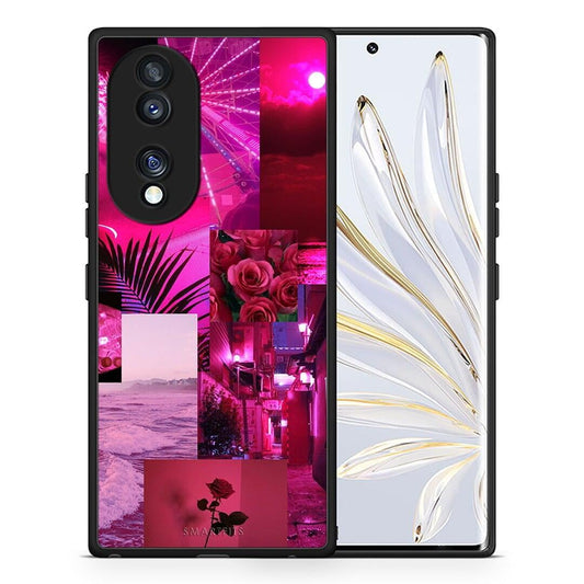 Θήκη Honor 70 5G Collage Red Roses από τη Smartfits με σχέδιο στο πίσω μέρος και μαύρο περίβλημα | Honor 70 5G Collage Red Roses Case with Colorful Back and Black Bezels
