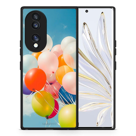 Θήκη Honor 70 5G Colorful Balloons από τη Smartfits με σχέδιο στο πίσω μέρος και μαύρο περίβλημα | Honor 70 5G Colorful Balloons Case with Colorful Back and Black Bezels