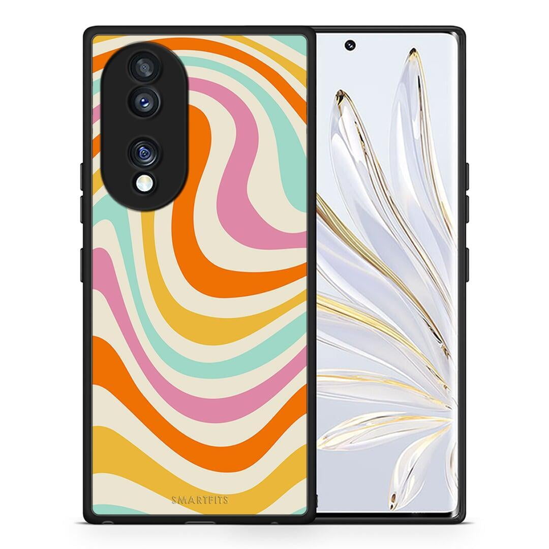 Θήκη Honor 70 5G Colourful Waves από τη Smartfits με σχέδιο στο πίσω μέρος και μαύρο περίβλημα | Honor 70 5G Colourful Waves Case with Colorful Back and Black Bezels