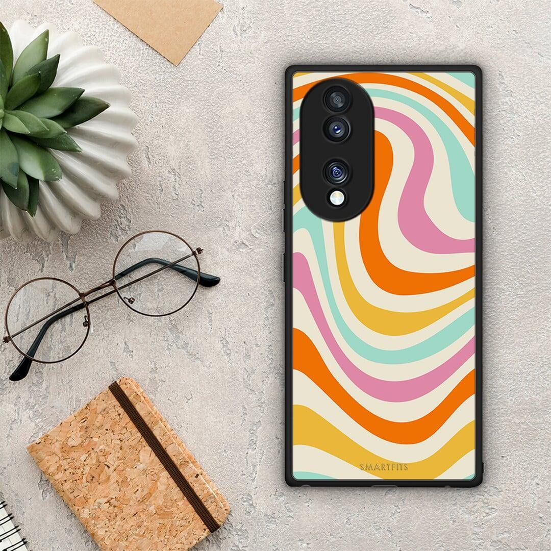 Θήκη Honor 70 5G Colourful Waves από τη Smartfits με σχέδιο στο πίσω μέρος και μαύρο περίβλημα | Honor 70 5G Colourful Waves Case with Colorful Back and Black Bezels