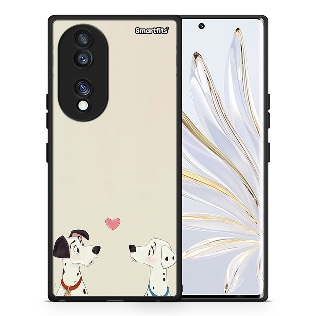 Θήκη Honor 70 5G Dalmatians Love από τη Smartfits με σχέδιο στο πίσω μέρος και μαύρο περίβλημα | Honor 70 5G Dalmatians Love Case with Colorful Back and Black Bezels