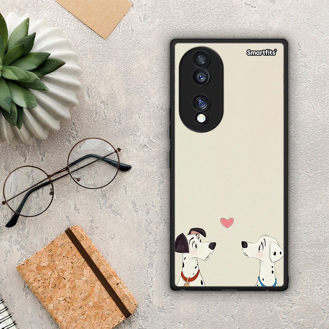 Θήκη Honor 70 5G Dalmatians Love από τη Smartfits με σχέδιο στο πίσω μέρος και μαύρο περίβλημα | Honor 70 5G Dalmatians Love Case with Colorful Back and Black Bezels