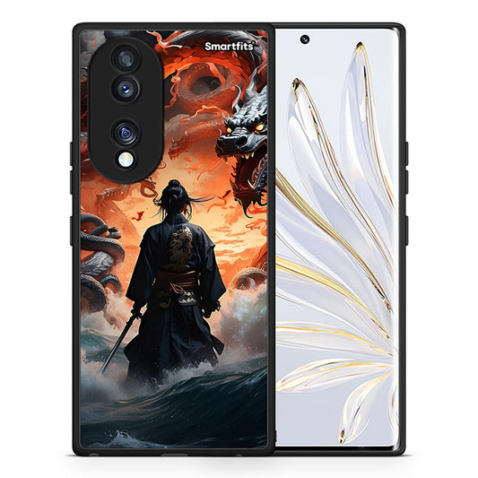 Θήκη Honor 70 5G Dragons Fight από τη Smartfits με σχέδιο στο πίσω μέρος και μαύρο περίβλημα | Honor 70 5G Dragons Fight Case with Colorful Back and Black Bezels