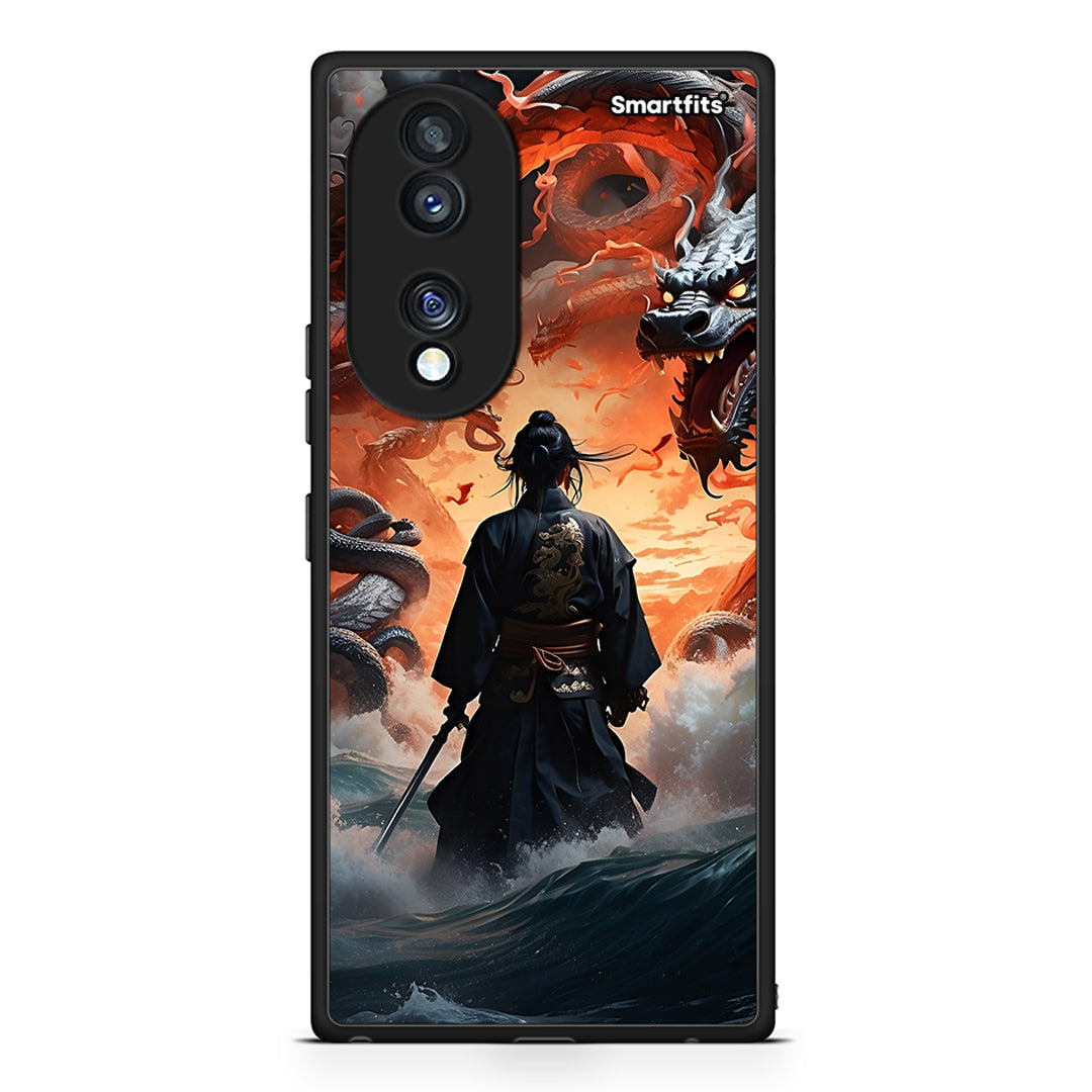 Θήκη Honor 70 5G Dragons Fight από τη Smartfits με σχέδιο στο πίσω μέρος και μαύρο περίβλημα | Honor 70 5G Dragons Fight Case with Colorful Back and Black Bezels