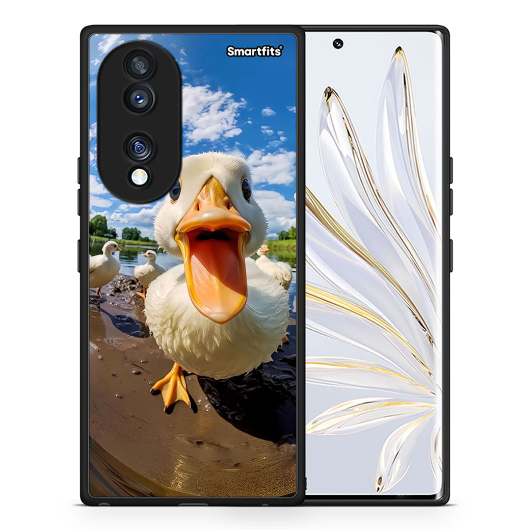 Θήκη Honor 70 5G Duck Face από τη Smartfits με σχέδιο στο πίσω μέρος και μαύρο περίβλημα | Honor 70 5G Duck Face Case with Colorful Back and Black Bezels
