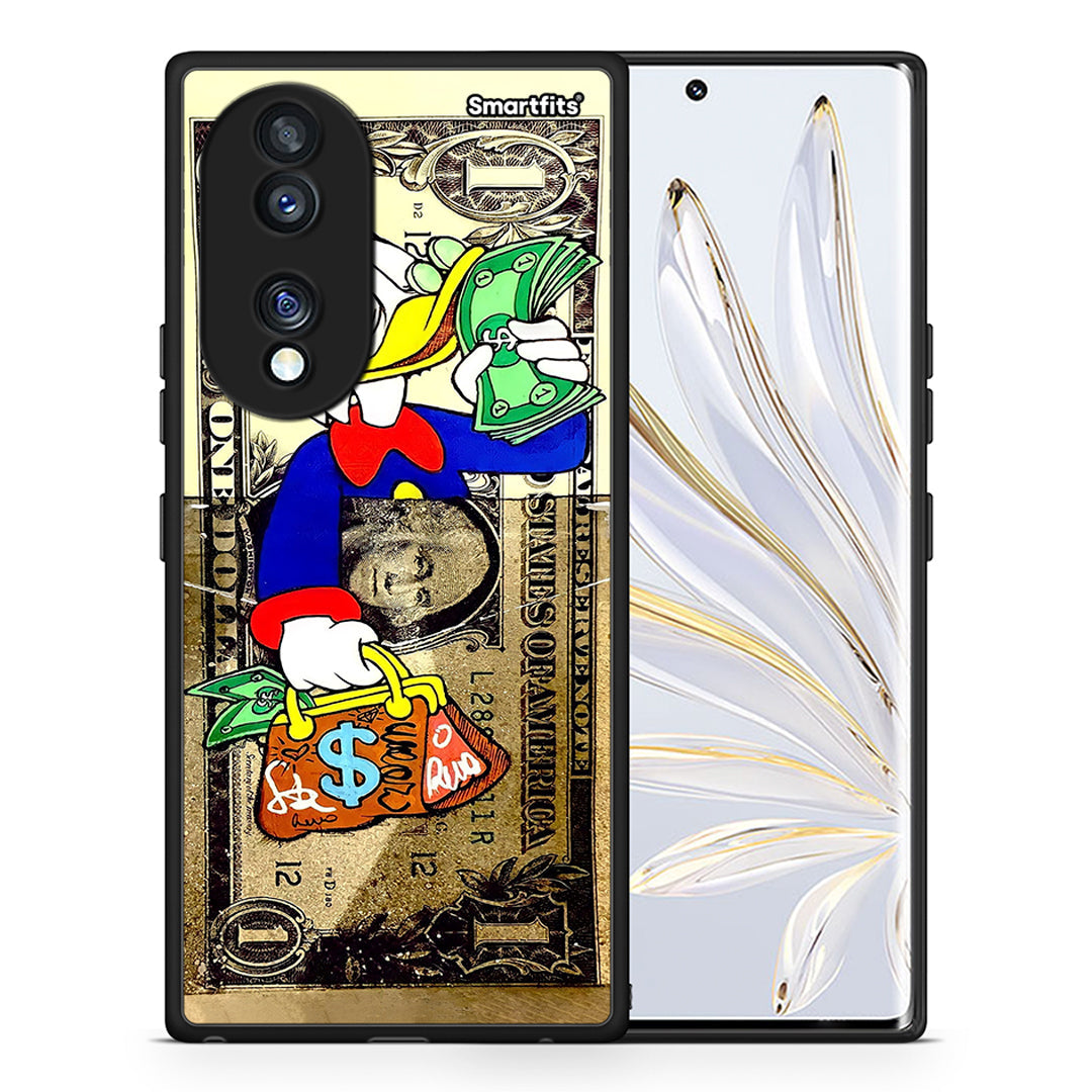 Θήκη Honor 70 5G Duck Money από τη Smartfits με σχέδιο στο πίσω μέρος και μαύρο περίβλημα | Honor 70 5G Duck Money Case with Colorful Back and Black Bezels