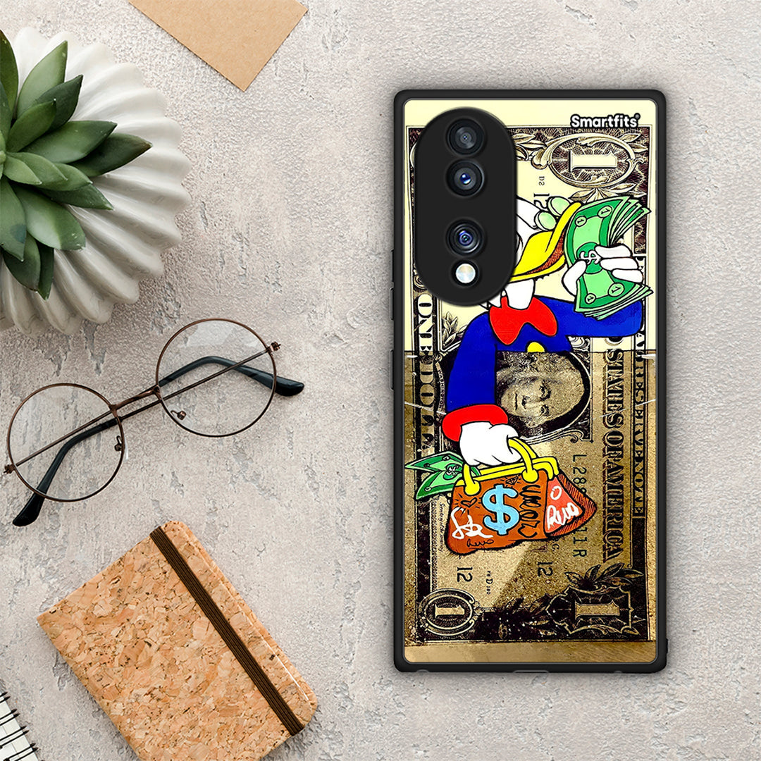 Θήκη Honor 70 5G Duck Money από τη Smartfits με σχέδιο στο πίσω μέρος και μαύρο περίβλημα | Honor 70 5G Duck Money Case with Colorful Back and Black Bezels